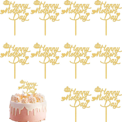10Pcs Happy Mothers Day Cake Topper Mothers Day Decorations, Acrylic Happy Mothers Day Topper Cupcake Cake Topper, Gold Glitter Cake Sticks Cake Decorations for Mother's Day Party Suppliers.