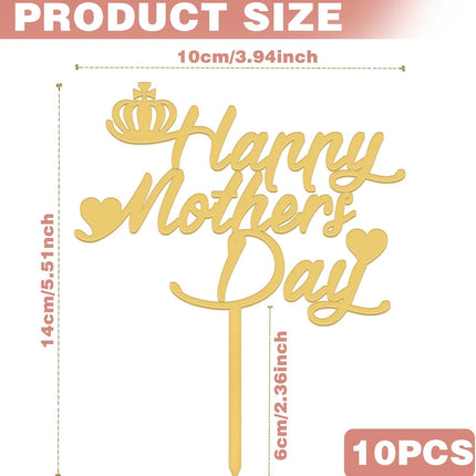10Pcs Happy Mothers Day Cake Topper Mothers Day Decorations, Acrylic Happy Mothers Day Topper Cupcake Cake Topper, Gold Glitter Cake Sticks Cake Decorations for Mother's Day Party Suppliers.