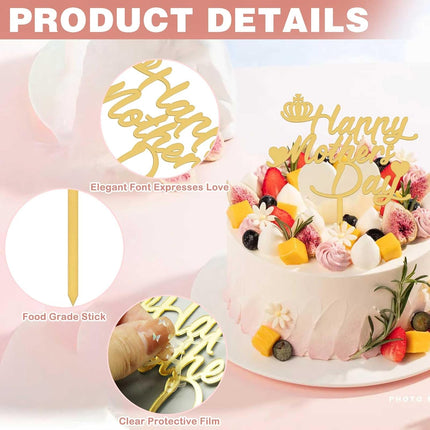 10Pcs Happy Mothers Day Cake Topper Mothers Day Decorations, Acrylic Happy Mothers Day Topper Cupcake Cake Topper, Gold Glitter Cake Sticks Cake Decorations for Mother's Day Party Suppliers.