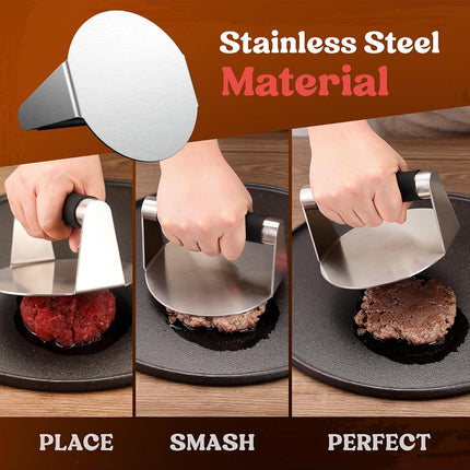 Smash Burger Press, Hamburger Smasher Tool for Griddle, Stainless Steel Ham Patty Press with Anti-Scald Handle, 5.5" Non Stick Grill Press for Smashburger, Bacon, Ground Beef, Meat, Sausage.