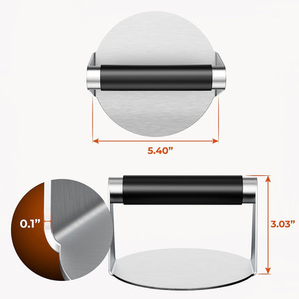 Smash Burger Press, Hamburger Smasher Tool for Griddle, Stainless Steel Ham Patty Press with Anti-Scald Handle, 5.5" Non Stick Grill Press for Smashburger, Bacon, Ground Beef, Meat, Sausage.