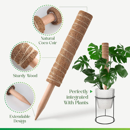 Moss Pole for Plants Monstera, Extendable Plant Sticks Support, Plant Stakes for Indoor Potted Plant, 15.7'' Coco Coir Pole Plant Trellis for Sphagnum, Pothos and Other Climbing Plants(2 PCS).