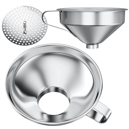 Canning Funnel for Wide Mouth and Regular Mason Jars, Stainless Steel Kitchen Use Funnels with Strainer for Filling Bottles, Metal Funnel Set for Oil Power Jam Grains Dry & Wet Ingredients.