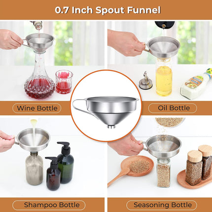 Canning Funnel for Wide Mouth and Regular Mason Jars, Stainless Steel Kitchen Use Funnels with Strainer for Filling Bottles, Metal Funnel Set for Oil Power Jam Grains Dry & Wet Ingredients.
