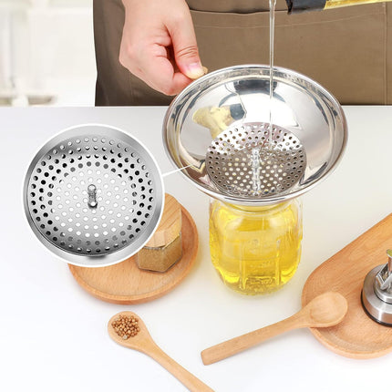 Canning Funnel for Wide Mouth and Regular Mason Jars, Stainless Steel Kitchen Use Funnels with Strainer for Filling Bottles, Metal Funnel Set for Oil Power Jam Grains Dry & Wet Ingredients.