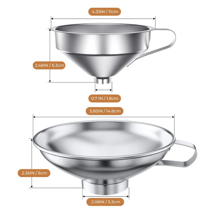 Canning Funnel for Wide Mouth and Regular Mason Jars, Stainless Steel Kitchen Use Funnels with Strainer for Filling Bottles, Metal Funnel Set for Oil Power Jam Grains Dry & Wet Ingredients.