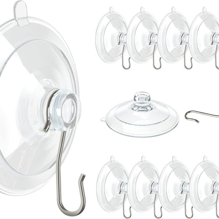 Suction Cup Hooks, 1.77 Inch Small Window Suction Cups with Metal Hooks, Removable and Reusable, Clear, 12 Pcs.