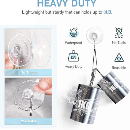 Suction Cup Hooks, 1.77 Inch Small Window Suction Cups with Metal Hooks, Removable and Reusable, Clear, 12 Pcs.