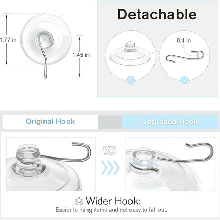 Suction Cup Hooks, 1.77 Inch Small Window Suction Cups with Metal Hooks, Removable and Reusable, Clear, 12 Pcs.