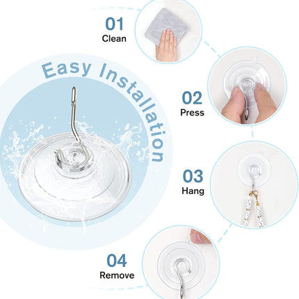 Suction Cup Hooks, 1.77 Inch Small Window Suction Cups with Metal Hooks, Removable and Reusable, Clear, 12 Pcs.