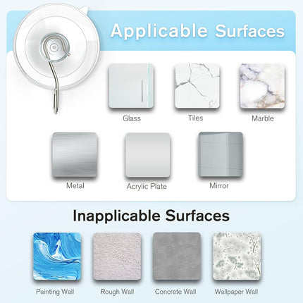 Suction Cup Hooks, 1.77 Inch Small Window Suction Cups with Metal Hooks, Removable and Reusable, Clear, 12 Pcs.