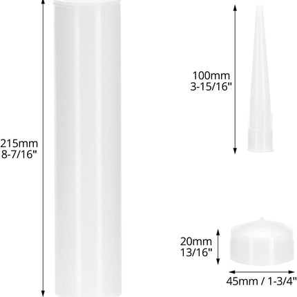 Empty Caulking Sealant Tubes - 11 Oz Capacity Each, 4 Pack Reusable Plastic, for Standard Caulking Guns.