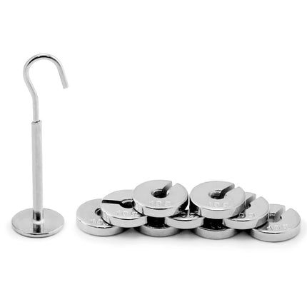 Lab Slotted Mass Set, 2 Set of Chromium-Plated Metal Slotted Weights, One Set - Total 100g - Includes 9 Weights (10g Each) & One Hanger (10g).
