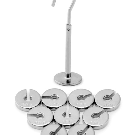 Lab Slotted Mass Set, 2 Set of Chromium-Plated Metal Slotted Weights, One Set - Total 100g - Includes 9 Weights (10g Each) & One Hanger (10g).