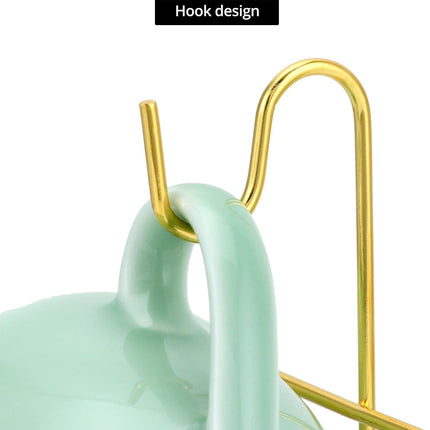 6 Pack Gold Tea Cup and Saucer Display Stand Holder Rack for China Coffee Mugs Organizer – Teacup Easel for Kitchen, Dining Room, and Curio Cabinet Displays.