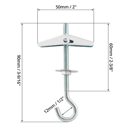 Ceiling Hooks, 12 Packs 3-9/16" Spring Toggle Wing Bolts Wall Fixing Heavy Duty Pothook for Hanging Plants, Swag Hooks Plant Hooks Toggle Hooks.