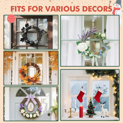 Wreath Hanger, Large Twist Lock Suction Cup Wreath Hooks, Heavy Duty, 22 LB Capacity, Removable and Reusable, Round, Clear, 2 Pcs.