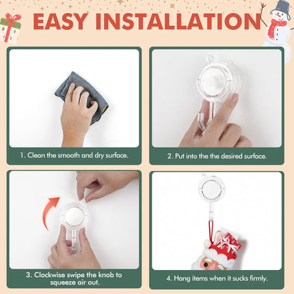 Wreath Hanger, Large Twist Lock Suction Cup Wreath Hooks, Heavy Duty, 22 LB Capacity, Removable and Reusable, Round, Clear, 2 Pcs.
