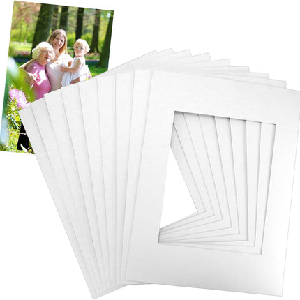 12x16 Picture Mats Cut for 8x10 Photo, 10 Pack White Double Mat Picture Matboard - Pre-Cut Mat Board Show, Bevel Cut Matte to Display Art Family Photos, Show Kits, Art, Picture Framing,.