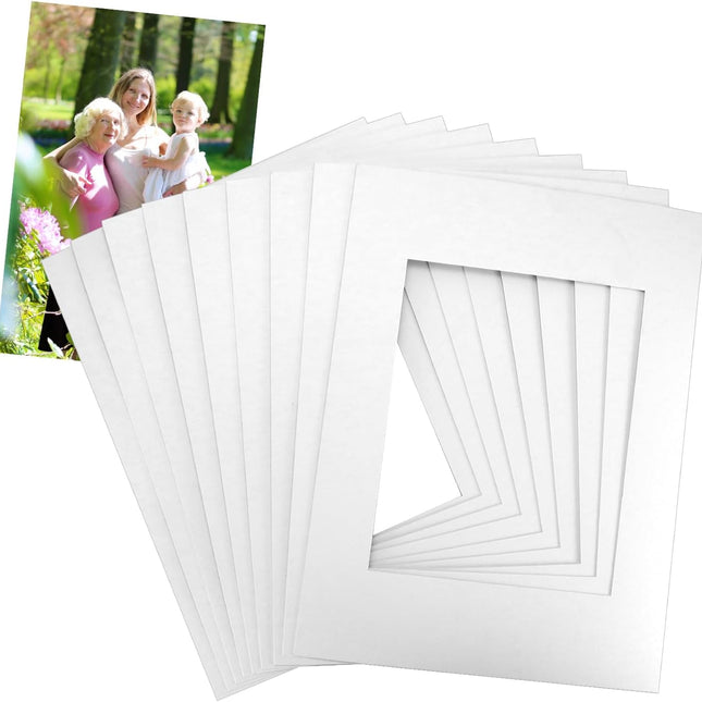 12x16 Picture Mats Cut for 8x10 Photo, 10 Pack White Double Mat Picture Matboard - Pre-Cut Mat Board Show, Bevel Cut Matte to Display Art Family Photos, Show Kits, Art, Picture Framing,.