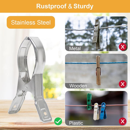 Metal Pool Cover Clips - 10 Pcs Large Beach Towel Chair Clips 5.5 Inch Stainless Steel Clothes Pins Quilt Clamps Windproof for Sunbed Lounge Cruise (14cm).