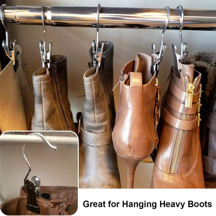 Boot Hanging Clips Hooks - 8 Pcs Boot Hangers Laundry Clips Stainless Steel Clothes Pins for Drying Sock (Black).