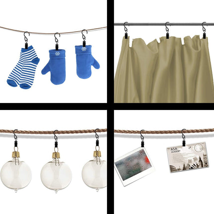 Curtain Clips Gutter Hooks, 40 Pcs Metal S Hooks Awning Xmas Light Shower Hanging Clips for Christmas Decoration, Indoor and Outdoor (Black).