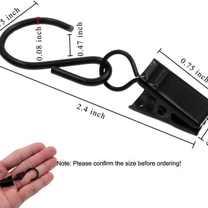 Curtain Clips Gutter Hooks, 40 Pcs Metal S Hooks Awning Xmas Light Shower Hanging Clips for Christmas Decoration, Indoor and Outdoor (Black).