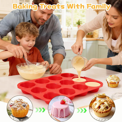 12 Cups Silicone Muffin Pan - Nonstick Cupcake Pan 1 Pack Regular Size Silicone Mold for Baking.