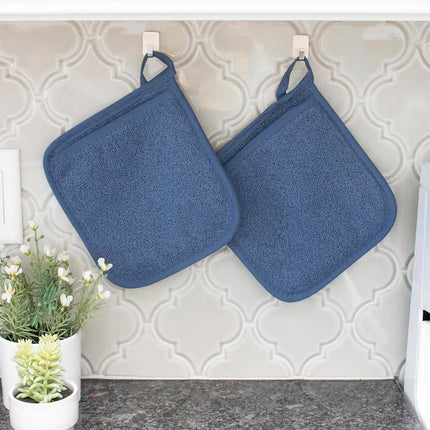 Terry Pocket Mitt & Hot Pad: Unparalleled Heat Resistant, Durable 100% Cotton – Ergonomically Designed for Optimal Grip – Easy-Care Machine Washable – 2-Pack, Federal Blue.