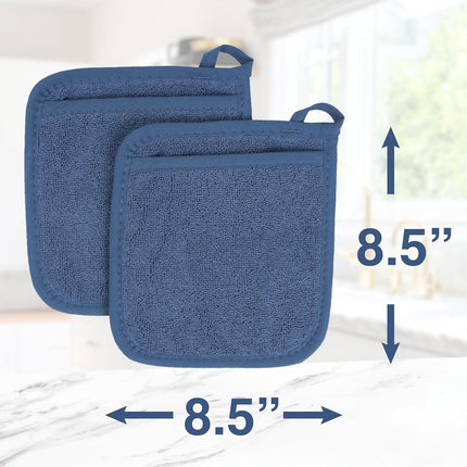 Terry Pocket Mitt & Hot Pad: Unparalleled Heat Resistant, Durable 100% Cotton – Ergonomically Designed for Optimal Grip – Easy-Care Machine Washable – 2-Pack, Federal Blue.