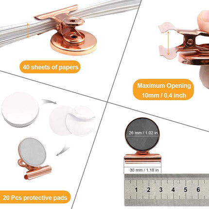 Fridge Magnetic Clips Round - 20 Pack Strong Metal Refrigerator Magnet Clip 30mm Wide Scratch-Free for Whiteboard School Teaching Office Kitchen Use (Rose Gold).