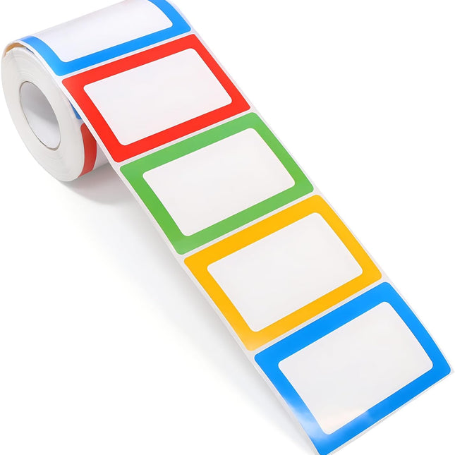 Name Tag Label Stickers Colored -  500 Pcs Blank Plain Name Labels Sticker Rolls with Colorful Border for Office School (2.25" x 3.5")