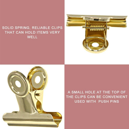Gold Bull Hinge Paper Clips -  10 Pack 2 Inch Stainless Steel Large Metal Binder Clips for Pictures Photos, Home Kitchen, Office Supplies (50 mm).