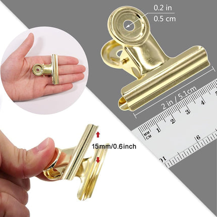 Gold Bull Hinge Paper Clips -  10 Pack 2 Inch Stainless Steel Large Metal Binder Clips for Pictures Photos, Home Kitchen, Office Supplies (50 mm).