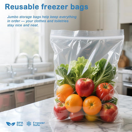 Extra Large Storage Bags - Zipper Seal, 3.1-mil Thick, Heavy Duty, 5 Gallon 18" x 24", Jumbo Plastic Bags for Clothes, Travel, Moving, Large Reusable Freezer Bags, BPA-Free (10 Count).