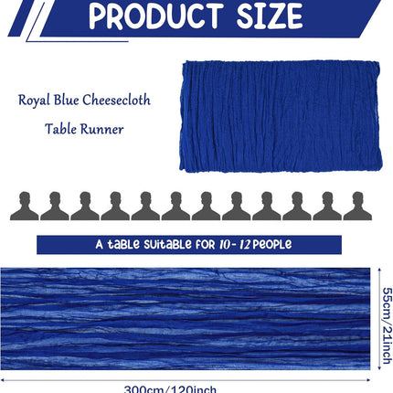 2 Pack 120 Inch Royal Blue Cheesecloth Table Runner Boho Rustic Gauze Sheer Romantic 10 FT Long Cheese Cloth Table Runner for Bridal Baby Shower Wedding Party Birthday Holiday Home Easter Decor.