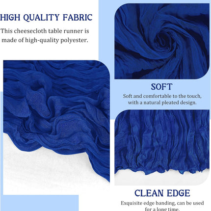 2 Pack 120 Inch Royal Blue Cheesecloth Table Runner Boho Rustic Gauze Sheer Romantic 10 FT Long Cheese Cloth Table Runner for Bridal Baby Shower Wedding Party Birthday Holiday Home Easter Decor.