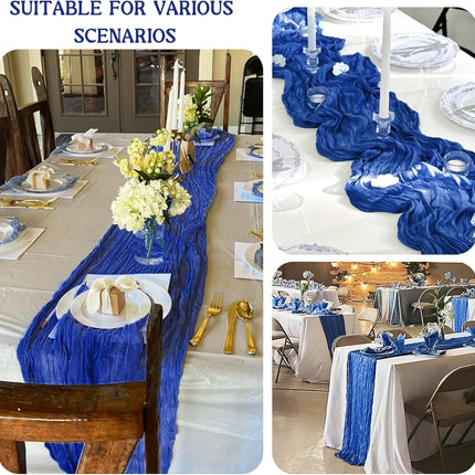 2 Pack 120 Inch Royal Blue Cheesecloth Table Runner Boho Rustic Gauze Sheer Romantic 10 FT Long Cheese Cloth Table Runner for Bridal Baby Shower Wedding Party Birthday Holiday Home Easter Decor.