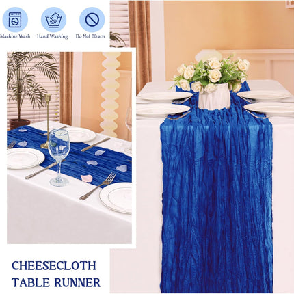 2 Pack 120 Inch Royal Blue Cheesecloth Table Runner Boho Rustic Gauze Sheer Romantic 10 FT Long Cheese Cloth Table Runner for Bridal Baby Shower Wedding Party Birthday Holiday Home Easter Decor.