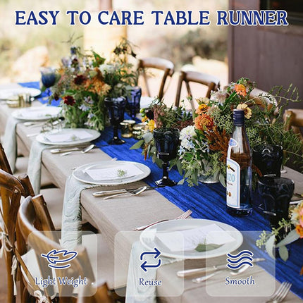 2 Pack 120 Inch Royal Blue Cheesecloth Table Runner Boho Rustic Gauze Sheer Romantic 10 FT Long Cheese Cloth Table Runner for Bridal Baby Shower Wedding Party Birthday Holiday Home Easter Decor.