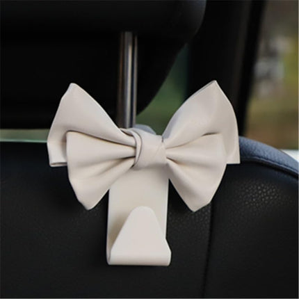2 Pack Car Purse Hooks, Cute Bow Car Seat Headrest Hook Hanger for Purses and Bags, Space-Saving Car Accessory (Cream white).