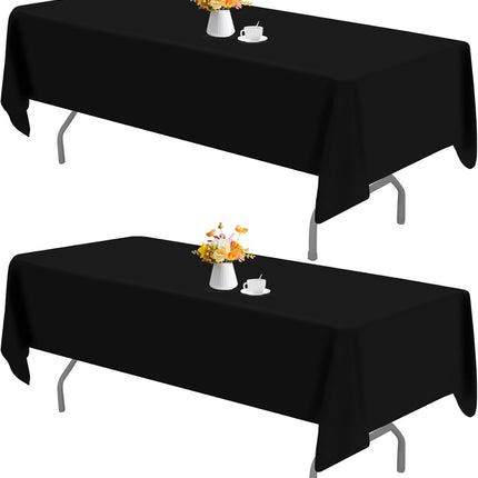 2 Pack 60 x 102 Inch Black Rectangle Tablecloth for 6 Foot Table Washable Reusable Outdoor Polyester Fabric Decorative Table Cover for Dining, Buffet, Camping, Baby Shower, Party.