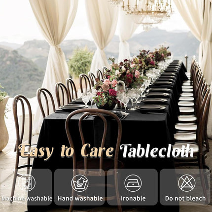 2 Pack 60 x 102 Inch Black Rectangle Tablecloth for 6 Foot Table Washable Reusable Outdoor Polyester Fabric Decorative Table Cover for Dining, Buffet, Camping, Baby Shower, Party.