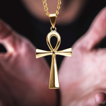 3 Pieces Men's Stainless Steel Ankh Pendant Necklace, Black, Gold, Silver.
