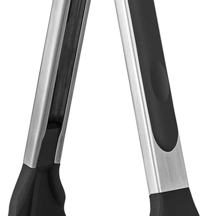 600ºF Heat Resistant Kitchen Tongs:  9 inch Silicone Cooking Tong with Firm Sealed Non Stick Rubber Tips & Silicon Coated 18/8 Stainless Steel Handle & Smooth Locking for Serving Salad (Black).