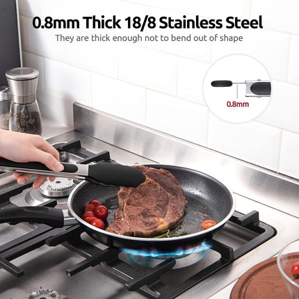 600ºF Heat Resistant Kitchen Tongs:  9 inch Silicone Cooking Tong with Firm Sealed Non Stick Rubber Tips & Silicon Coated 18/8 Stainless Steel Handle & Smooth Locking for Serving Salad (Black).