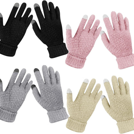 Winter Touchscreen Gloves Warm Knitted Gloves Fleece Lined Gloves Elastic Cuff Winter Texting Gloves for Women Men.