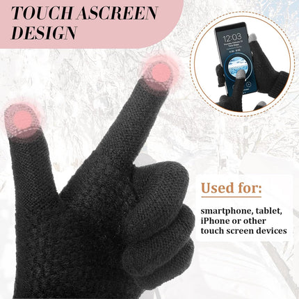 Winter Touchscreen Gloves Warm Knitted Gloves Fleece Lined Gloves Elastic Cuff Winter Texting Gloves for Women Men.