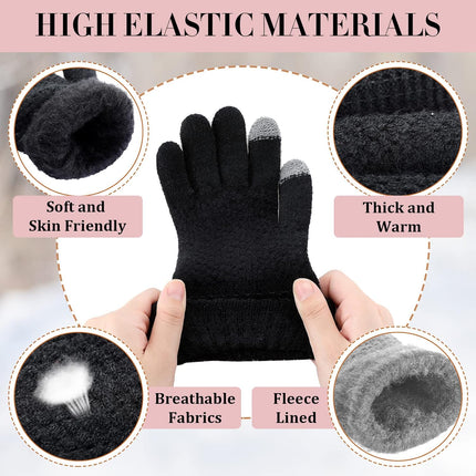 Winter Touchscreen Gloves Warm Knitted Gloves Fleece Lined Gloves Elastic Cuff Winter Texting Gloves for Women Men.